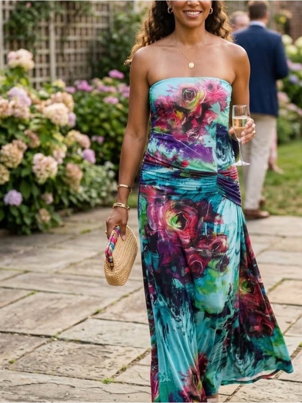 Mesmerize Strapless Floral Watercolor Maxi Dress - Size S 0365